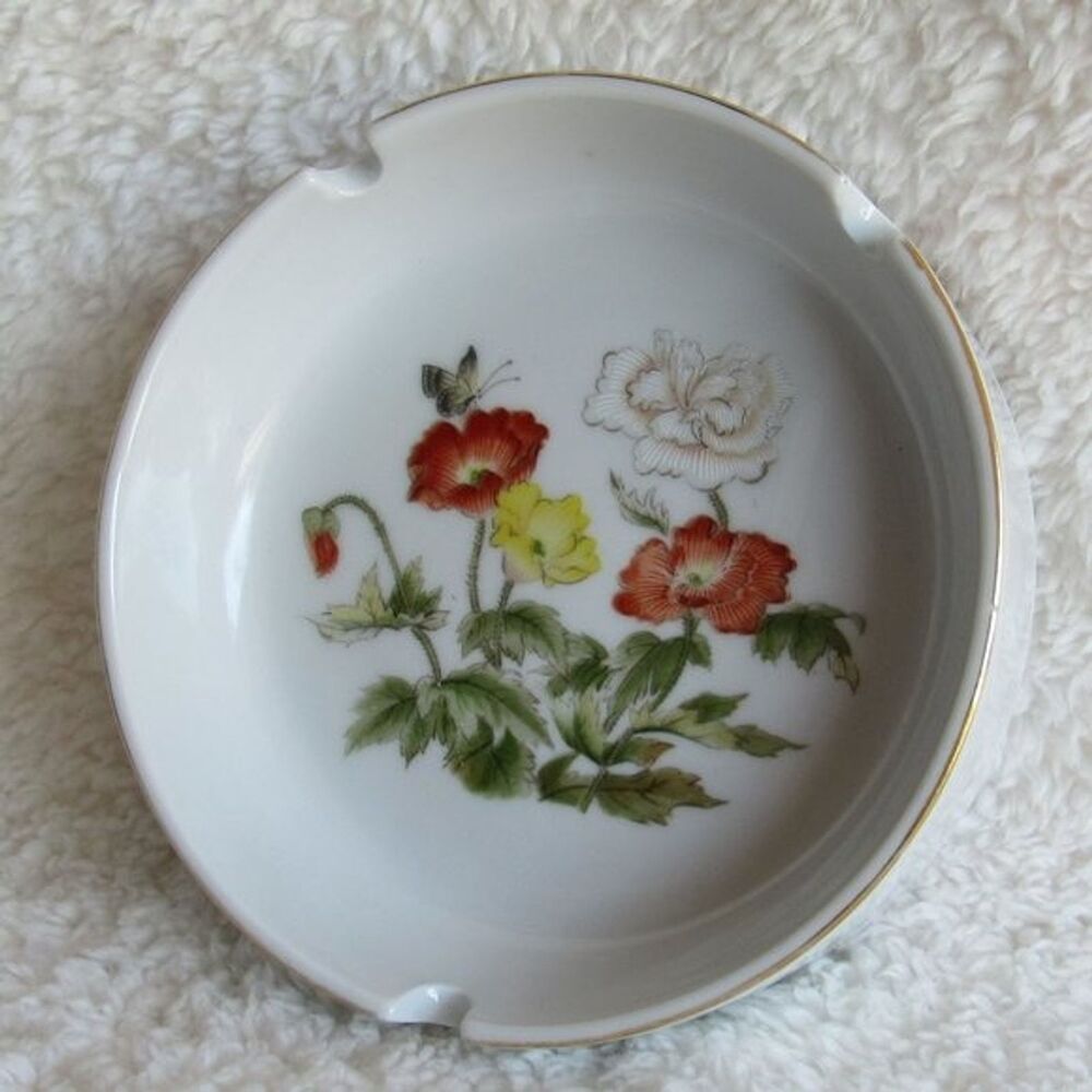 Vintage Ash Tray Jewelry Holder Trinket Dish Flowers Retro MCM Ceramic Multi 70s